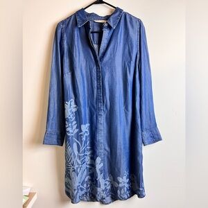 Soft Surroundings Shirt‎ Dress minimalist P Medium Floral Tencel Chambray Tunic